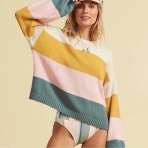 Billabong x Salty Blonde Day Drifter Striped Pullover Sweater Wom Sz S Oversized